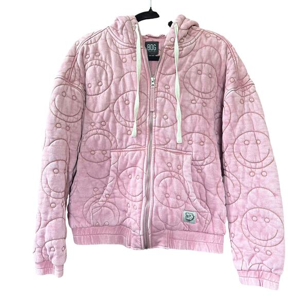 BDG Urban Outfitters Smiley Embroidered Quilted Oversized Zip Up Jacket XS - Picture 1 of 11